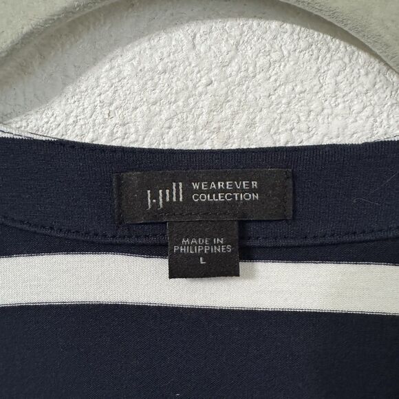J.Jill Wearever Cardigan Large Navy White Stripe‎ Pockets Long Sleeve One Button - Picture 2 of 7